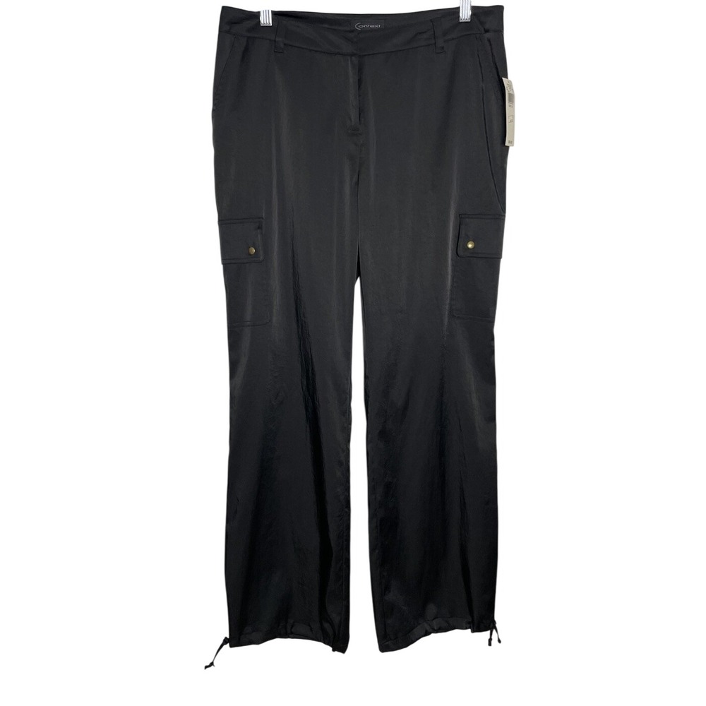 Vtg Y2K  Context Black Low Rise Satin Cargo Pants Pull Bottom 12 NWT